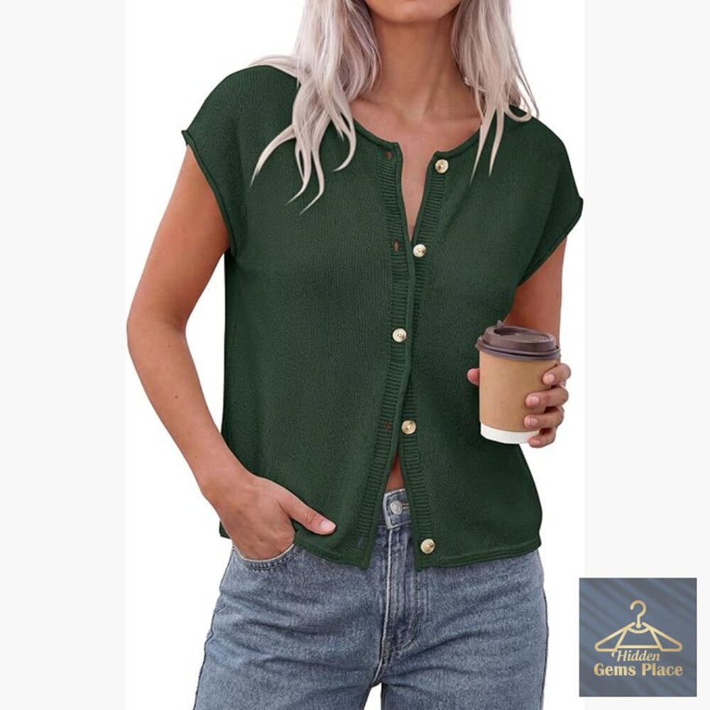 Lightweight Button Down Sweater Vest, Cap Sleeve,… - image 1